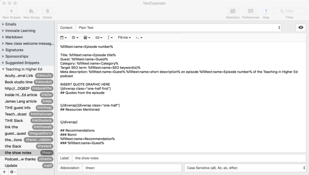 TextExpander screen